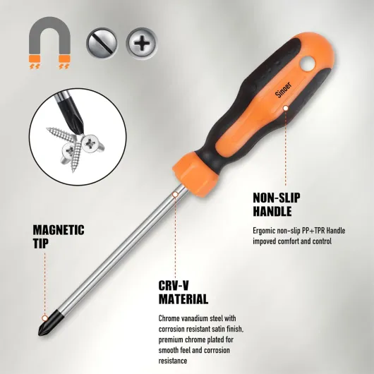 Jeu de tournevis magnétiques 13 pièces, 6 pointes cruciformes et 6 pointes à tête plate, acier au chrome vanadium, jeu de tournevis avec outil de démagnétisation magnétiseur Tournevis 13 pièces -Orange
