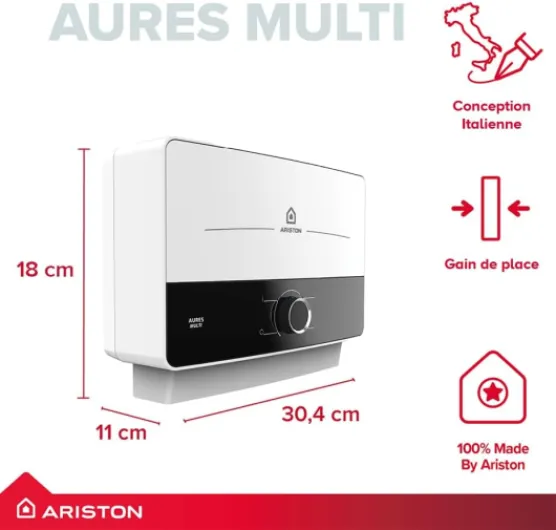 Aures Multi Chauffe-eau Électrique Instantané sans Réservoir 5kW - 3L/min - 220V 32A - Solution d'Appoint en Eau Chaude à Installer Sur/Sous Éviers de Cuisine, Lavabos, WC