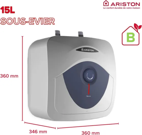 Blu Evo RS 15L – Chauffe-eau Électrique 15 litres, Compact Sous-Evier, Puissance 2000W, Idéal Cuisine ou Salle de Bain – Conçu et fabriqué pour être installé en France Chauffe-eau 15 L sous évier