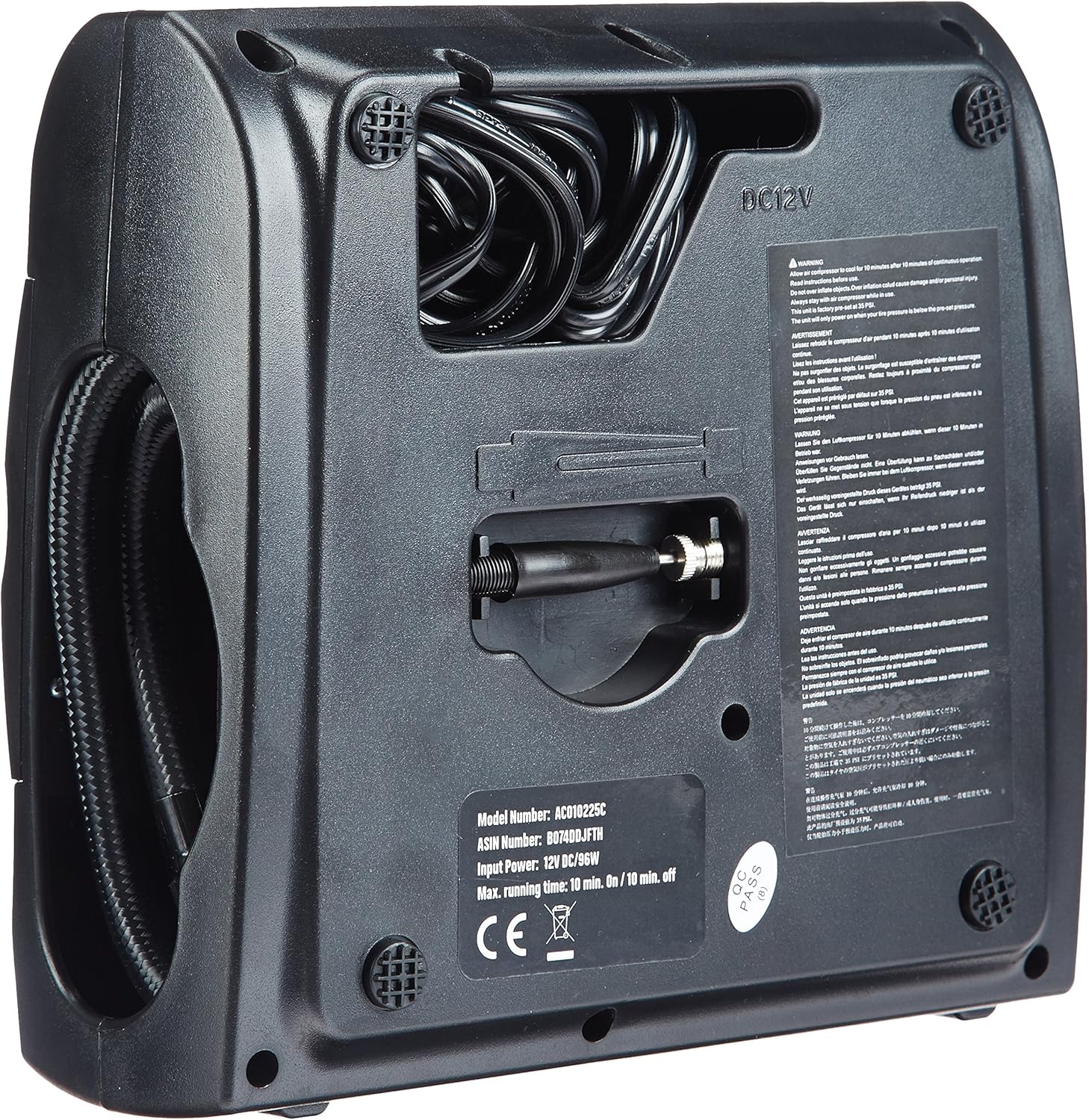 Compresseur d'air portable compact, gonfleur de pneus, arrêt automatique avec lumière LED, DC 12V, 10,34 bars, noir