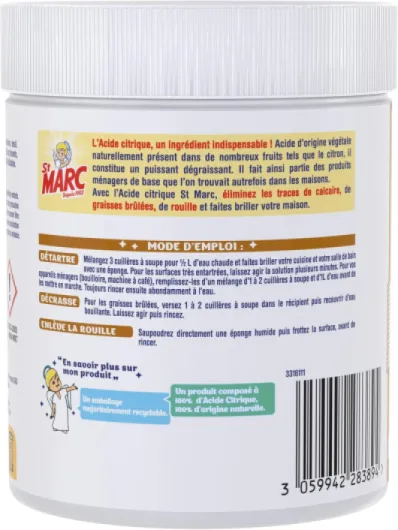 Acide Citrique Nettoyant Multi-Usage 100% d'Origine Naturelle - 500 g 1 500 g (Lot de 1)