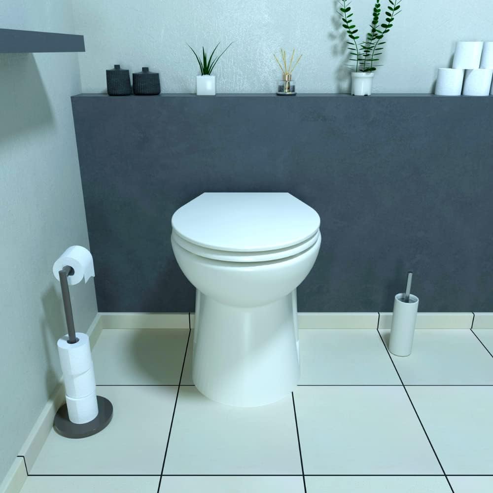 Compact - WC Broyeur avec Double Chasse, Abattant Frein de Chute, Installation Facile, Relevage 3m Vertical, 30m Horizontal, 500W, Fabrication Française, Garantie 3 Ans