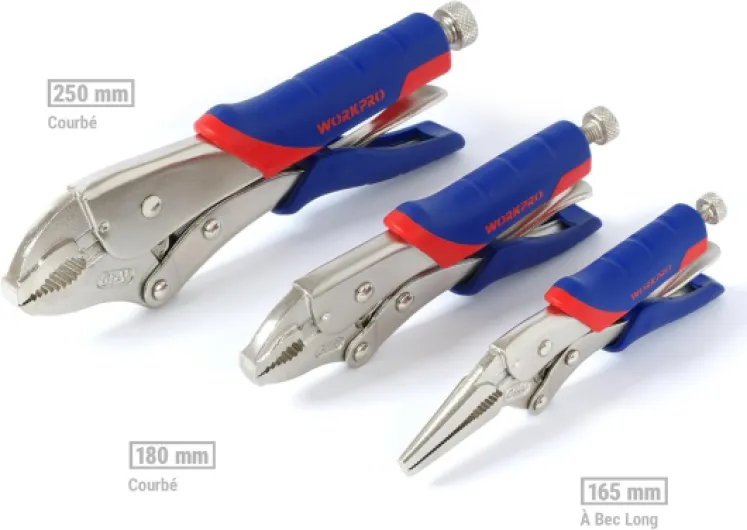 Jeu de Pinces-étau Autobloquante avec Poignée Bi-matière 3 Pièces