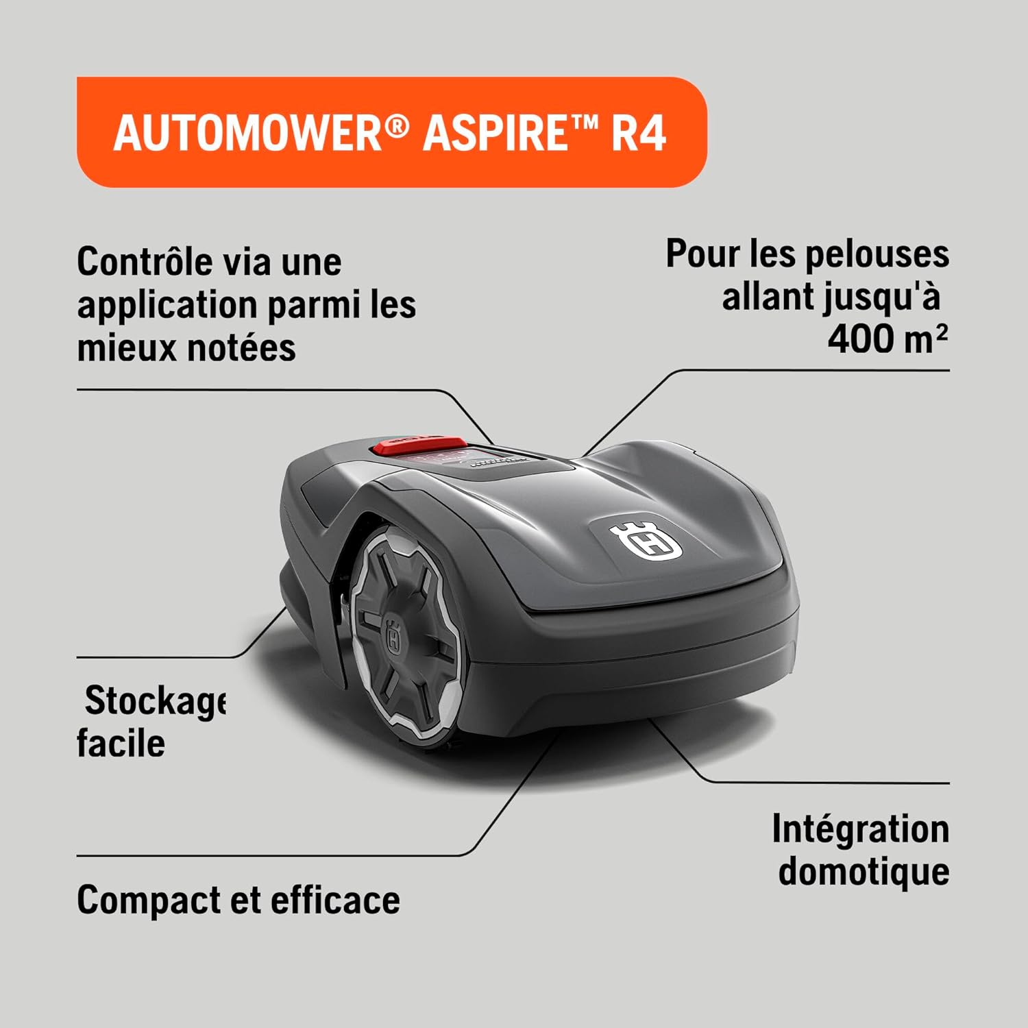 HUSQVARNA Automower® Aspire R6V – Robot Tondeuse sans Fil périphérique, détection IA Vision, Navigation GPS, Application WiFi, Tonte systématique, Zones virtuelles (Aspire R4 (avec Fil))