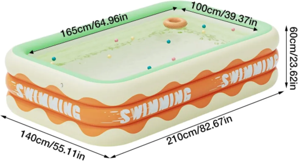 Piscine Gonflable rectangulaire - Piscine familiale - Grande pataugeoire pour et Adultes - Fête d'été 2,1 M - Trois Anneaux