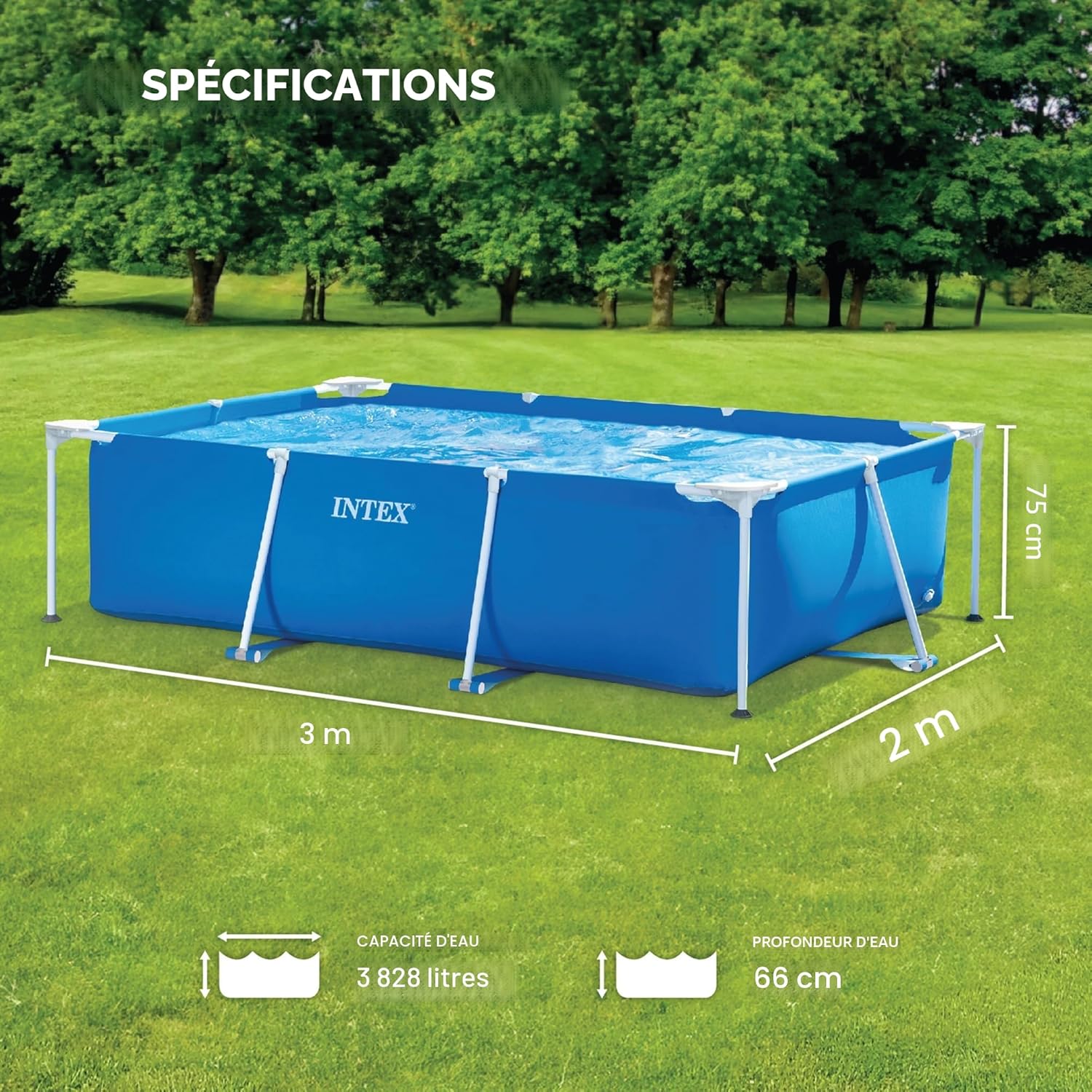 Piscine Metal Frame Junior rectangulaire Tubulaire (l) 3,00 x (l) 2,00 x (h) 0,75m 3,00 x 2,00 x 0,75 m Piscine seule