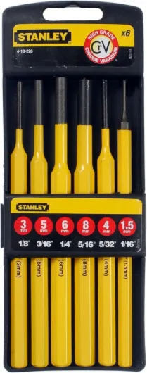 4-18-226 Set de 6 Chasse-Foupikkes 1,5-3 - 4-5 - 6 et 8 mm - d'un Seul Tenant en Acier durci et Trempé - Puissance Optimale - Transfert de Force Importnt 1 Jaune