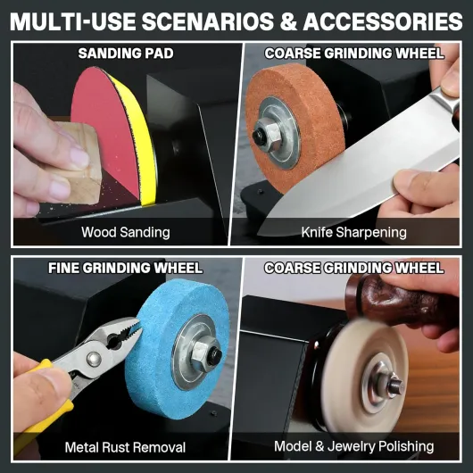 Touret à Meuler Double 250W & Mini Polisseuse Electrique 2-en-1, Meuleuse d'Établi Ponceuse Polisseuse, avec Meules Fine/Grossière, Disque à Polir, pour dérouiller le Métal, Poncer le Bois