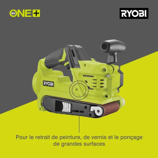 Ponceuse à Bande Sans Fil 18V ONE+ R18BS-0 – Bande 76x457 mm, Variateur Vitesse, Collecteur de Poussière – Parfaite Pour Bois, Meubles, Travaux Intensifs ONE+ 18V Sans Batterie A bande