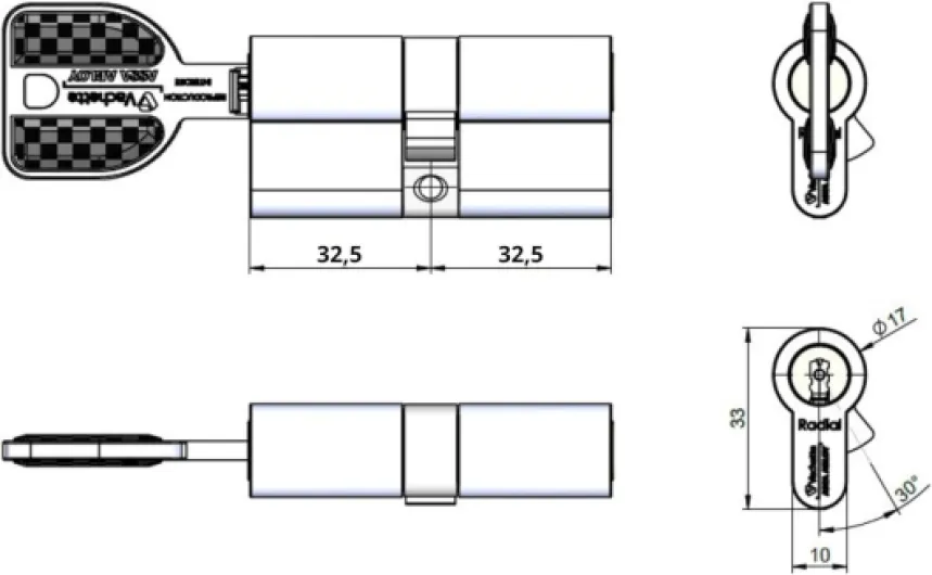 RADIALis - Cylindre de Serrure Débrayable SYNKRO 32,5x32,5 mm Inox, Sécurité Maximale, pour Porte extérieure, porte d'entrée - 4 Clés Incopiables, Carte de Propriété SYNKRO 32.5 x 32.5