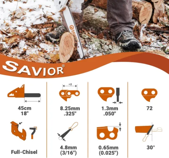 Lot de 3 Chaînes de Tronçonneuse Faible Rebond .325" 72 maillons 1,3 mm 45 cm Compatible avec Husqvarna, Dolmar, Ryobi et Oregon .325" 0.050" 72TG 18" X3