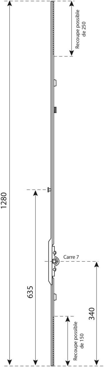 FERCO by THIRARD - Crémone Ouvrant à La Française - Fenêtre PVC - Axe 7.5 mm - H - 1280 mm - Réversible Droite ou Gauche - Verrouillage Sécurisé - Têtière Carrée - Gris