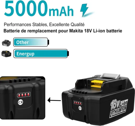 2pcs 18V 5.0Ah Batterie pour Makita 18V Batterie BL1860 BL1850B BL1850 BL1840 BL1830B BL1820 avec Chargeur DC18RC