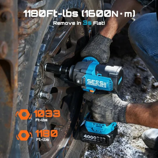 Clé à Chocs Sans Fil 1/2" 1600N·m, 21V Haute Puissance avec Poignée Détachable, Visseuse à Chocs 2× Batteries 4,0Ah pour Voiture, Pickup, Tondeuse et Travaux Industriels Bleu1600