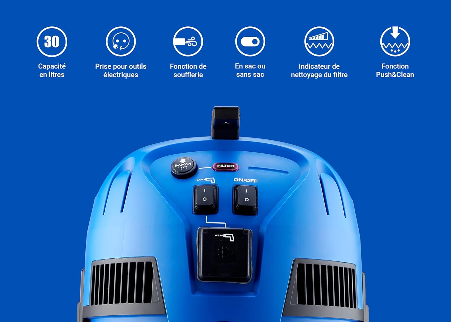 Multi II 30L T Aspirateur Eau et Poussière avec Prise Électrique pour la Maison, Jardin et Voiture (1400 W) Bleu