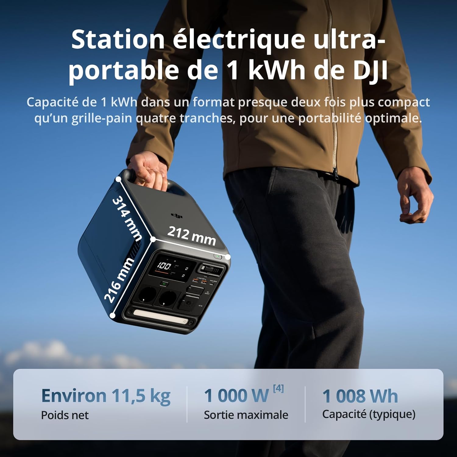 Station électrique Portable DJI Power 1000 Mini, Batterie LFP de 1 008 Wh, Format Compact, Sortie maximale de 1 000 W, Recharge de 0 à 80% en 58 Min, générateur électrique pour Maisons et Camping