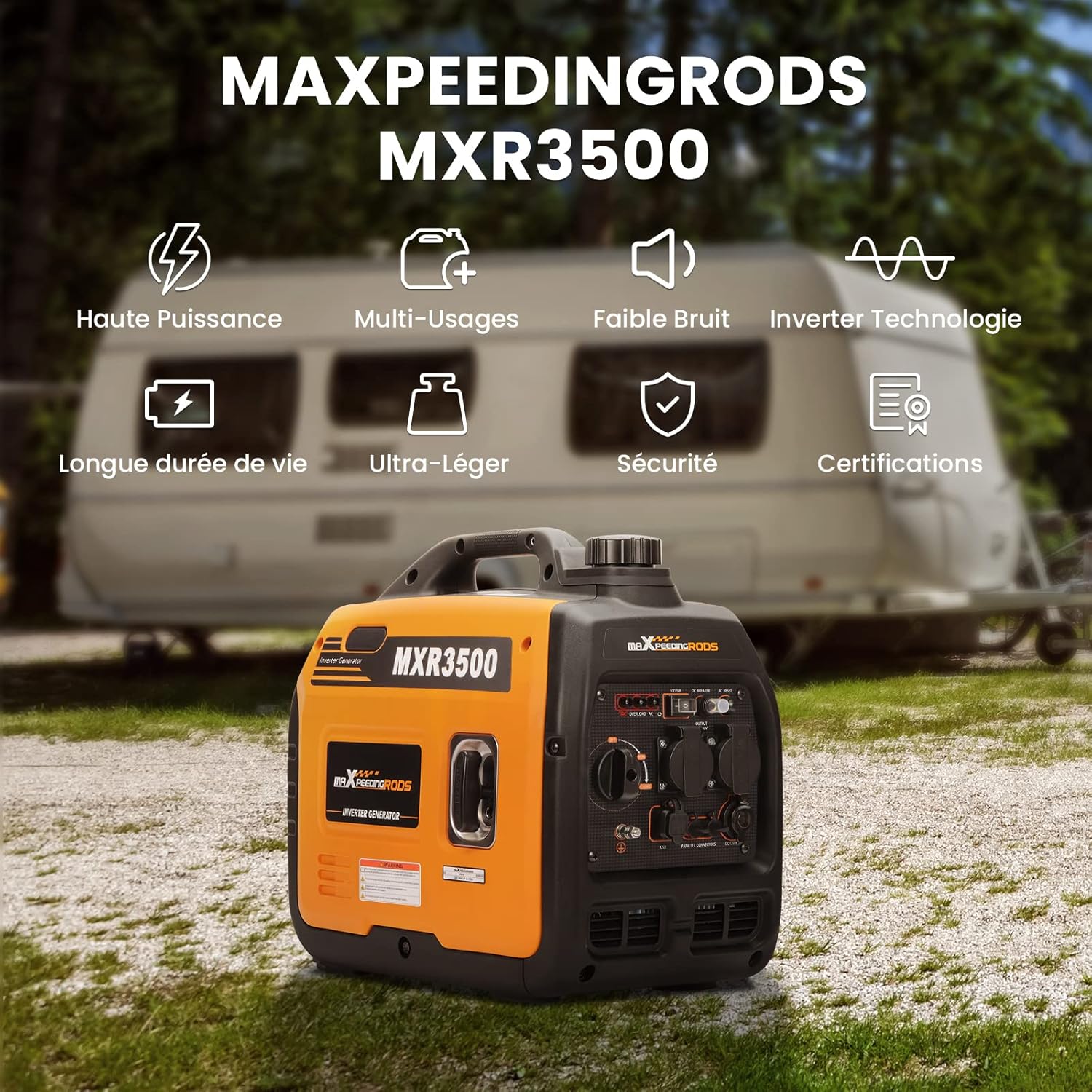 3300W Groupe Electrogene Silencieux Inverter Essence avec Prises USB et 230V Générateur Electrique 4 Temps Generator Léger Secours pour les Caravanes, Garage, Jardin, Camping 3300W Jaune