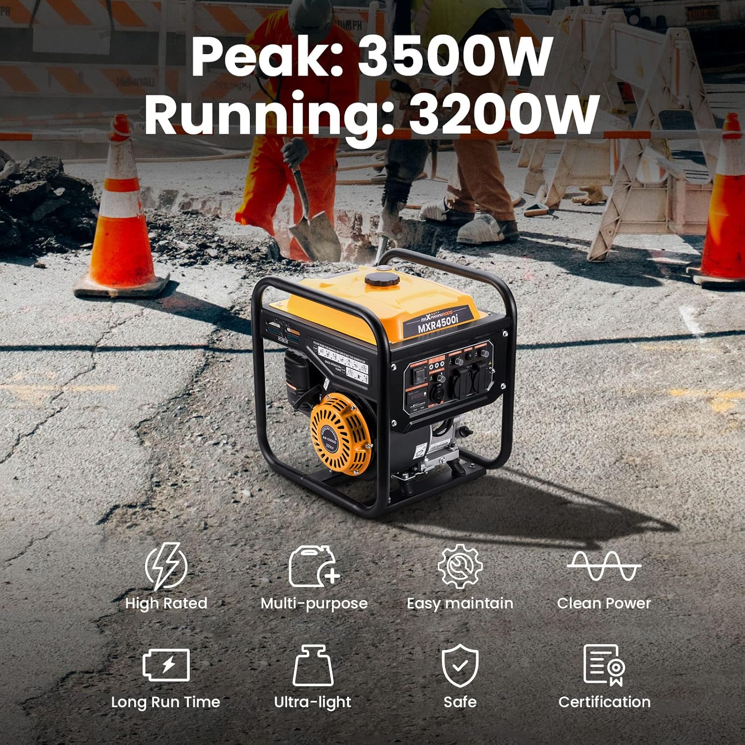 Générateur d'onduleur portable 3500 W à 4 temps à onde sinusoïdale pure pour camping, camping-car, voyage, maison ou chantiers MXR4500I