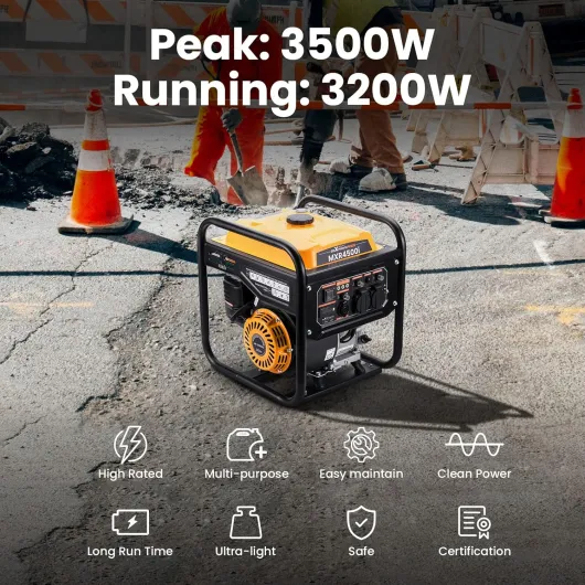 Générateur d'onduleur portable 3500 W à 4 temps à onde sinusoïdale pure pour camping, camping-car, voyage, maison ou chantiers MXR4500I