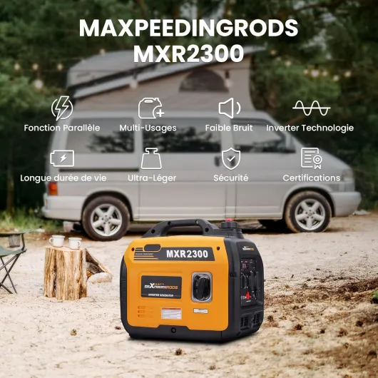 2300W Generateur Electrique Groupe Electrogene Inverter Silencieux Essence 4 Temps avec Prises USB et 230 V Generator Léger Secours pour les Camping VR 2300W Orange