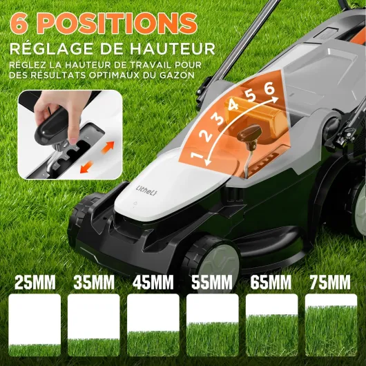 Tondeuse à Gazon sans Fil 38cm, 2X 20V Batteries 4.0Ah, Hauteur Réglable 25-75mm, Bac 40L, pour Pelouses jusqu'à 300m² (Jardin & Petits Espaces) rouge