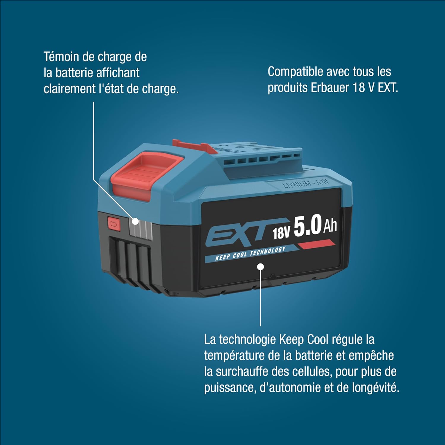 Batterie 18V EXT 5Ah Lithium-ION ERI1100BAT