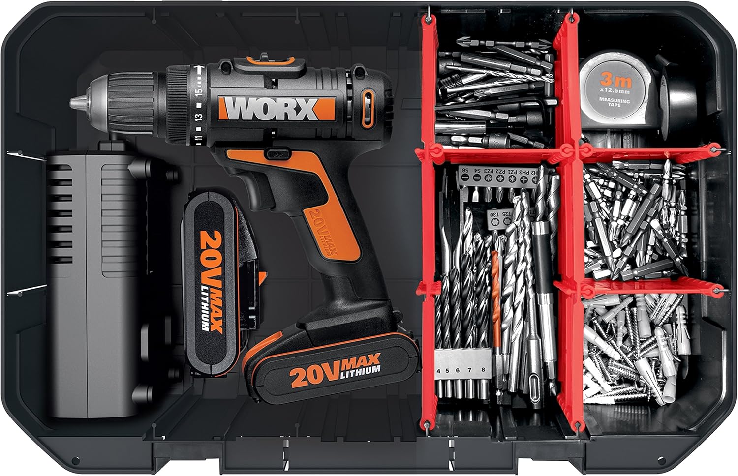 Mallette de Rangement pour Outils Electroportatifs WORX WA0071, Idéal pour Ranger vos Accessoires et Outils de Bricolage, Résistante, Haute Capacité de Stockage, Légère et Compacte