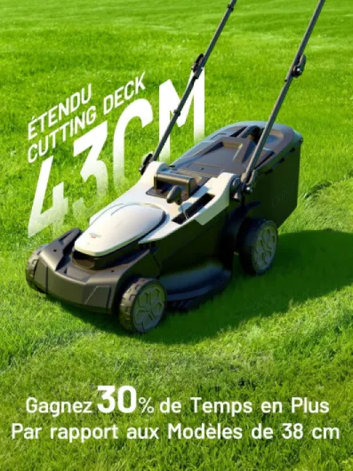Tondeuse à Gazon sans Fil 43cm Coupe - Moteur Brushless, 2X 20V Batteries 4.0Ah, Hauteur Réglable 25-75mm, Bac 40L, pour Pelouses jusqu'à 500m² (Jardin & Petits Espaces) Standard