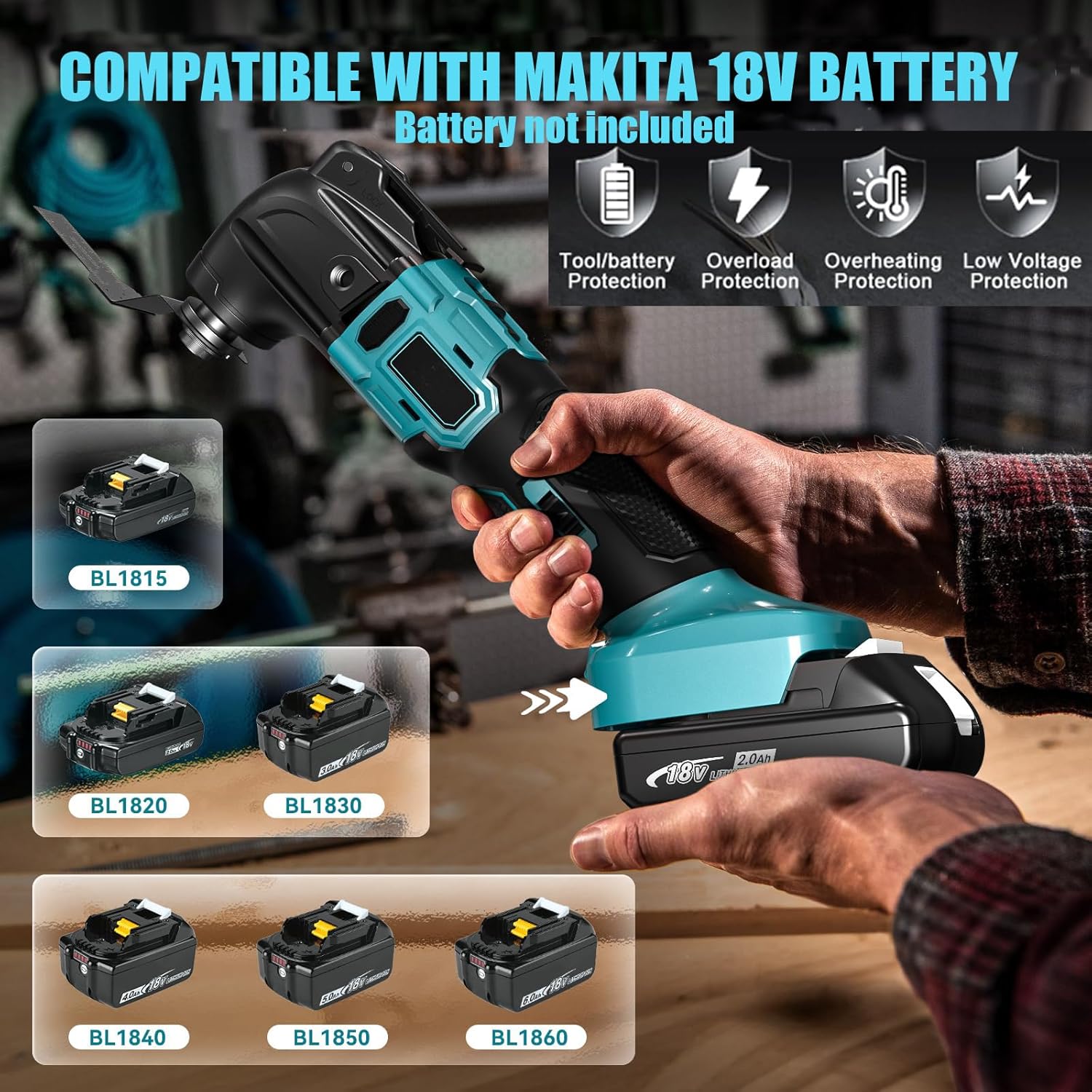 Outil Multifonction Oscillant Compatible avec Makita 18V Batterie, Outils Multifonctions Sans Fil à Moteur Sans Balais, 6 Vitesses Variables, 23 Accessoires pour Découpage Grattage Ponçage Polissage