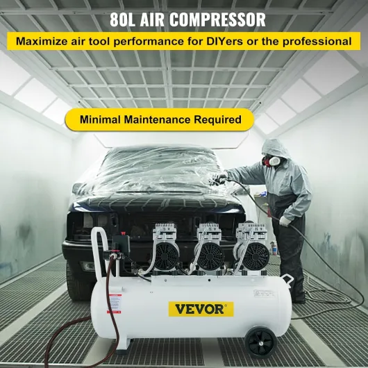 Compresseur d'air silencieux sans huile 22 gallons 80 l air comprimé silencieux avec 2 manomètres pour réparation domestique, nettoyage du chauffage au sol, peinture en tôle 100L