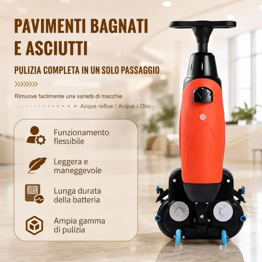 Autolaveuse Professionnelle, Laveur De Sol électrique Léger, Double Réservoir D’Eau, Brosse Rotative 360°, Ateliers Commerciaux et Industriels, Hôtels, Villas, Restaurants Red-220V Rouge 220V