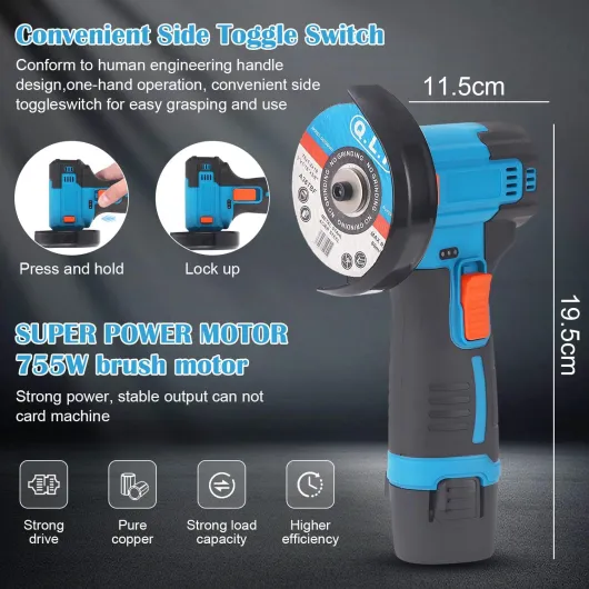 Mini Meuleuse D'Angle Sans Fil 19500RPM 12V Professional Disqueuse Sans Fil avec 2 batteries 4500mAh, 7 Disques à Tronçonner 75mm, Meuleuse d'angle pour Meuler et Polir, Couper