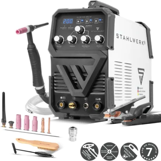 Poste à souder combiné 2-en-1 AC/DC TIG 200 ST – TIG & MMA (ARC) jusqu'à 200 A, amorçage HF, Hotstart, Anti-Stick, mode 2T & 4T, soudage AC TIG pour aluminium, technologie IGBT Blanc 1