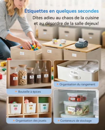 B1 Étiqueteuse Portable, Identification Automatique pour Grand Étiquettes Autocollantes, Facile à Utiliser pour Bureau, Maison, Affaires (avec étiquette 50x30mm) B1+1 Rouleau Bleu