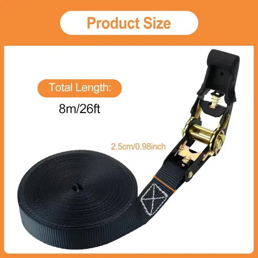 2 Pièces Sangle a Cliquet, 8m x 25mm Sangles D'arrimage à Cliquet, Sangle de Serrage Robuste, Charge Maximale 1000 kg, Sangles de Fixation à Cliquet pour Moto, Voiture, Porte Vélo, Bagage