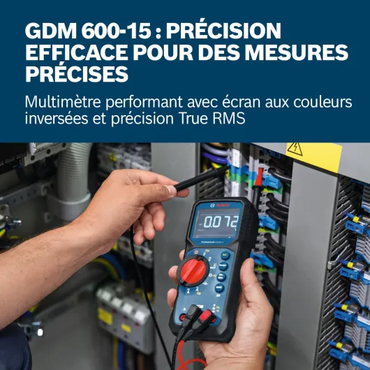 Professional Multimètre Numérique GDM 600-15 (True RMS, écran LCD inversé, mesure fréquence/continuité/résistance/capacité, Min/Max/Moyenne, cordons de mesure MS 90)