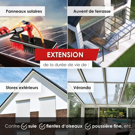 Perche Télescopique Nettoyage Panneaux solaires, Extensible à 7 metres, Brosse telescopique toiture avec Tuyau Intérieur Balai telescopique pour Toit Brosse de lavage 7 m Rouge Noir