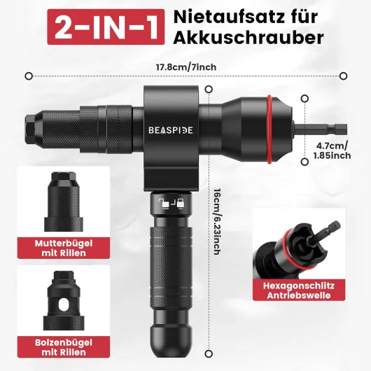 Écrou à Rivets 2 en 1 pour Visseuse Sans fil et Perceuse, Kit Adaptateur de Pince a Rivet Pop en Pince a Insert Fileté pour Rivets Aveugles (2,4-6,4 mm) et Écrous à Rivet (M3-M12) Ensemble de fixation d'écrous à rivets 2 en 1