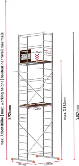 ALTEC AluCombine 3.0 - Échafaudage roulant en aluminium avec traverse, 4 roulettes pivotantes freinables et ancrage mural - Échafaudage de montage - Échelle simple (6 m)
