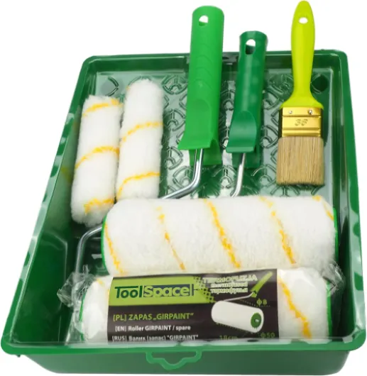 9 Pièces Rouleau Kit - 2 x 18 cm et Mini Rouleaux 2 x 11 cm avec Manche - Pinceau 2 x 36 mm avec Bac - pour Peinture Murale Interieur Mur - Outils pour Application Crepi Sous Couche Plafond