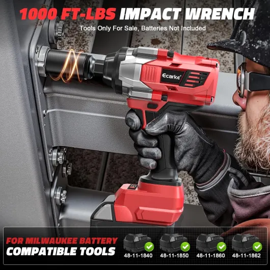 Boulonneuse à Chocs Sans Fil 1400 Nm, Compatible avec Mil-Waukee 18V Lithium, Clé à Chocs Brushless 1/2", pour écrous de Roue, échafaudage et Entretien Automobile(Outils Uniquement)-Rouge 1400 Nm pour Milwaukee