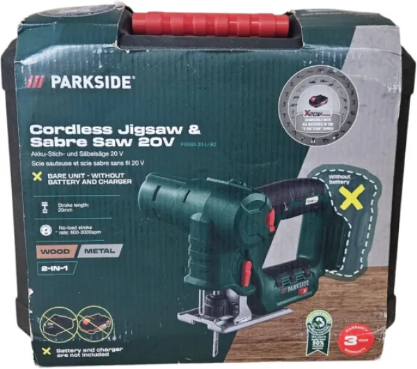 Scie sauteuse sans fil et scie alternative PARKSIDE® PSSA 20-Li A1 X20V (sans batterie ni chargeur, dans une mallette de transport)