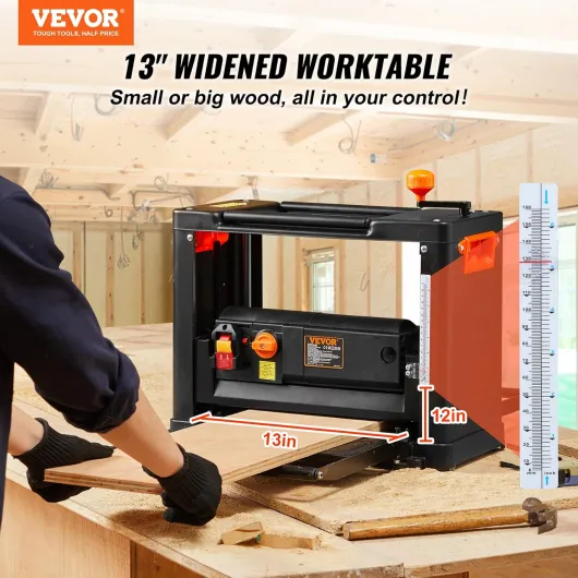Raboteuse à Bois Deux Vitesses Raboteuse Stationnaire 30,1x33 cm Rabot d'Épaisseur Automatique Électrique Trois Lames 15 A 2000 W 23500 tr/min Faible Bruit pour Matériaux en Bois Dur et Tendre 13inch-2000(3 Lames) Noir