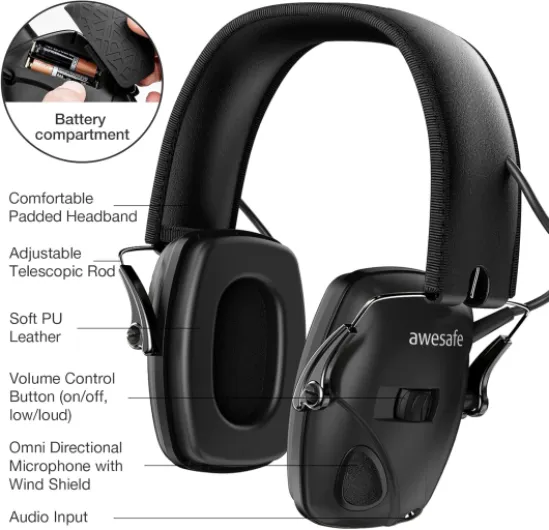 Awesafe Casque de tir antibruit électronique GF01 Réduction du Bruit Maximisation du Son Sécurité Electronique Casque antibruit, Protection Auditive,Idéal pour Le Tir et la Chasse Taille unique, ajustable Noir