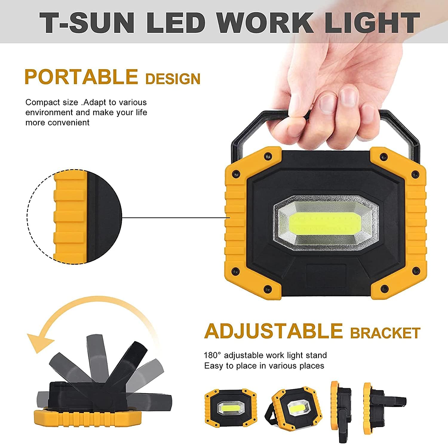 Projecteur LED Rechargeable T-SUN 30W 2000LM Projecteur LED Chantier Portable 5200mAh Lampe Chantier Batterie Lumière de Travail avec 3 Modes & USB pour Camping, Chantier, Garage, Atelier(2 pack) 30W - 2 Pack