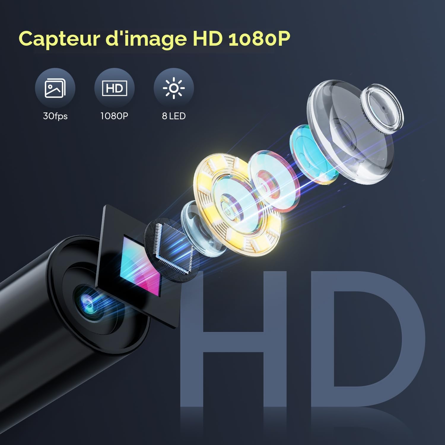 Camera Endoscopique Endoscope Camera 10M - 2,4" IPS Endoscope Caméra Endoscopique, Câble Semi Rigide, IP67 Étanche avec 8 LED Réglables, Gadgets pour Hommes 32.8FT 32.8 ft