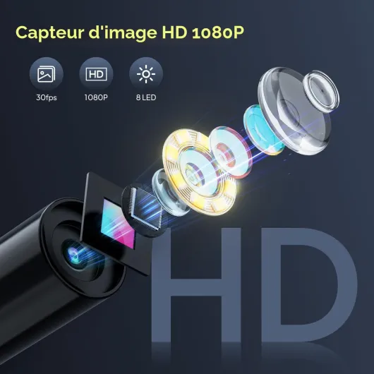 Camera Endoscopique Endoscope Camera 10M - 2,4" IPS Endoscope Caméra Endoscopique, Câble Semi Rigide, IP67 Étanche avec 8 LED Réglables, Gadgets pour Hommes 32.8FT 32.8 ft