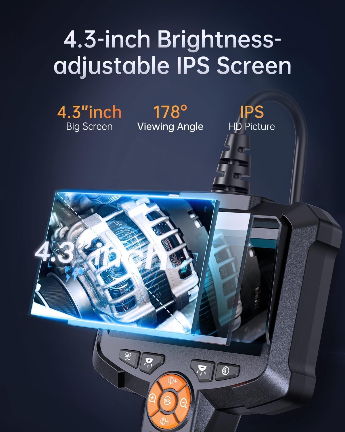 Caméra Endoscopique, AOPICK 1080P HD Caméra d'inspection avec Écran IPS 4,3 Pouces, Camera Canalisation avec 8 lumières LED, IP67 Endoscope Camera,Câble Semi-Rigide de 5M,Gadgets pour Mécanique 5M Single Lens