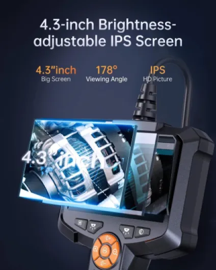 Caméra Endoscopique, AOPICK 1080P HD Caméra d'inspection avec Écran IPS 4,3 Pouces, Camera Canalisation avec 8 lumières LED, IP67 Endoscope Camera,Câble Semi-Rigide de 5M,Gadgets pour Mécanique 5M Single Lens