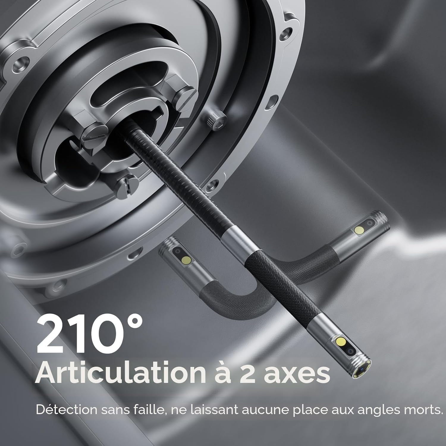 Double Objectif 210° Camera Endoscopique, Endoscope HD 1080P de 4,3", Articulation Bidirectionnelle, Éclairage LED, Sonde Fine de 8 mm, Tube Flexible Étanche IP67 de 1,5 m pour Inspections DS650DL-1.5m